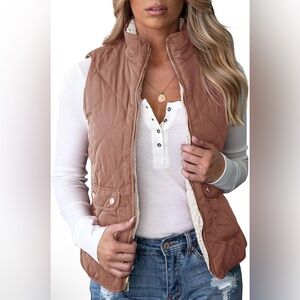 Valphsio Womens Reversible Quilted Sherpa Vest